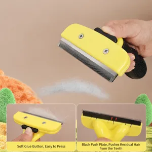 Pet grooming comb for dogs and cats, self-cleaning slicker brush for loose undercoat removal.