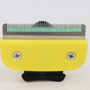 Pet grooming comb replacement head with durable metal teeth and yellow plastic base for shedding.