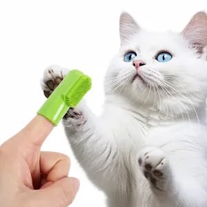 Pet silicone finger toothbrush for dogs and cats, soft bristles oral cleaning tool main image.