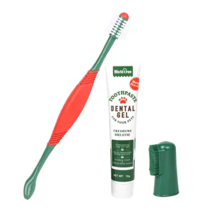 Pet dental cleaning set with double-sided toothbrush, toothpaste and silicone finger brush.