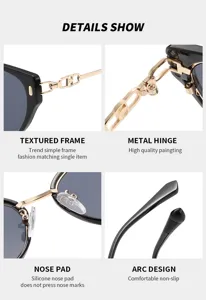 Detailed view of women's cat eye sunglasses with metal hinge and comfortable silicone nose pads.
