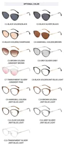Cat-eye glasses color options detail view showing multiple frame and lens variations.