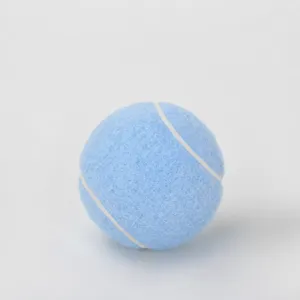 Durable pet dog tennis toy, soft felt material for chewing and interactive training play.