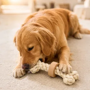 Giocattolo da masticare durevole per cani in corda di cotone intrecciato, interattivo.