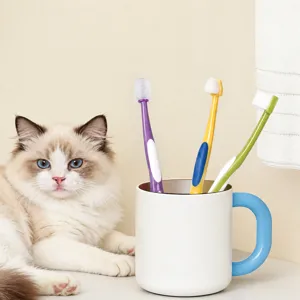 Soft pet toothbrush set with small head for cat and dog oral teeth cleaning care daily use.
