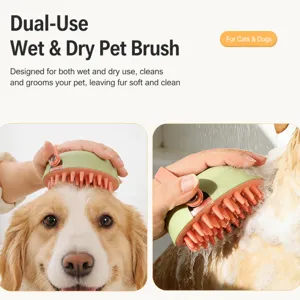 Pet bath massage brush, soft silicone bristles for dog and cat grooming, wet and dry use.