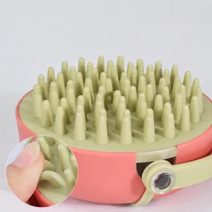 Pet bath massage brush for cats and dogs, soft TPR bristle scrubber for easy grooming and cleaning.