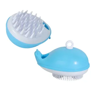 Spazzola da bagno per animali in silicone a forma di balena blu per cani e gatti.