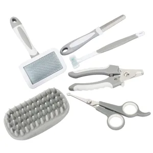 Kit de aseo para mascotas con cepillo carda, cepillo de baño y cortauñas para perros y gatos.
