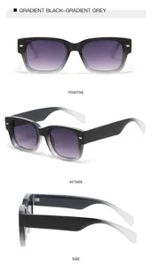 Verlauf schwarz grau quadratische Sonnenbrille Detailansicht, stilvolles Brillen Display neu.