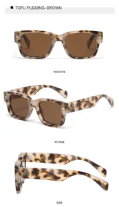 Stylische quadratische Sonnenbrille in Schildpattoptik mit braunen Gläsern, Detailansicht.