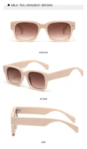 Detailansicht modischer Milchkaffee-Farbverlauf quadratischer Sonnenbrille mit dickem Rahmen.