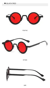 Retroforsprung Sonnenbrille mit schwarzem Gestell und roten Gläsern für Streetwear Style.