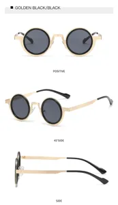 Retro runde Metallsonnenbrille für Damen und Herren, stilvolles Gold und Schwarz Design.