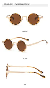 Modische kleine runde Metall Sonnenbrille mit Schildpatt Muster im Retro Streetwear Stil.