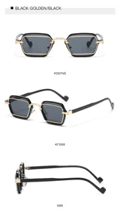 Schwarze goldene kleine Sonnenbrille stylische Streetwear Brille mehrwinkelige Produktansicht