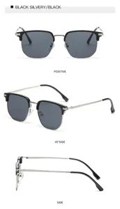 Klassische Halbrand Metallrahmen Sonnenbrille mit grauen Gläsern stilvolle Brille Details.