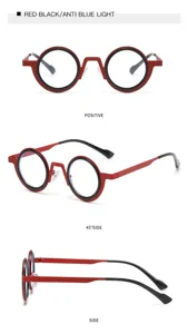 Rot schwarze runde Blaulichtblockierende Brille stilvolle Vintage Brille klare Gläser