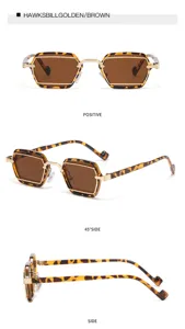 Modische quadratische Schildpatt-Sonnenbrille mit Goldmetallrahmen und braunen Gläsern für Alltag.