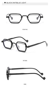 Detaillierte Ansicht der trendigen schwarzen Blaulichtfilter Brille mit Doppelrahmen Design.
