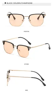 Details der stilvollen quadratischen Halbrand-Sonnenbrille mit Metallbügeln im Blick.