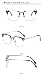 Detailansicht der Blaulichtfilter Brille mit stilvollem Halbrand Metall und schwarzem Gestell.