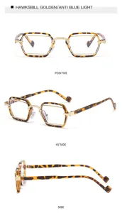 Retro Schildpatt kleine Fassung Blaulichtfilter Brille Detailansicht mit goldenen Metallscharnieren.