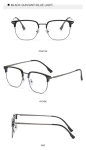 Klassische Halbgestell Anti-Blaulicht-Brille mit schwarzem Brauenrand und gunmetal-Farbe.