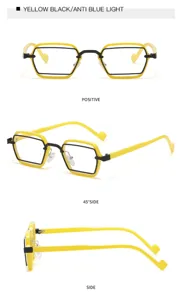 Modische geometrische Blaulichtfilter Brille mit gelben schwarzen Doppelrahmen für Streetwear.