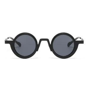 Retro schwarze runde Sonnenbrille mit grauen Gläsern, stilvolle Streetwear Brille für Alltag.