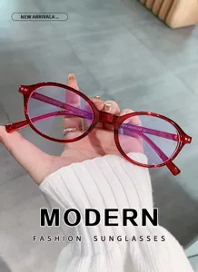 Retro red oval blue light blocking glasses fashion optical frame for daily office wear.