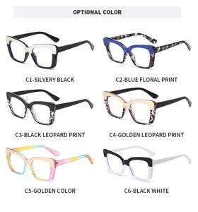 Fashion plastic cat eye anti blue light glasses with multiple color options for daily wear.