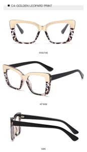 Gold leopard print cat eye glasses detail view showing multi-angle frame design features.