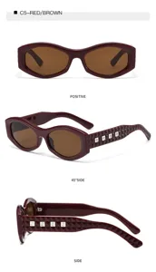 Detailansicht der stilvollen geometrischen Kunststoff Sonnenbrille mit Diamantstruktur.