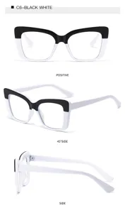 Cat eye blue light blocking glasses for women, stylish black and white optical frames for daily use
