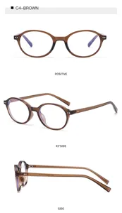 Retro oval blue light blocking glasses frame for men and women, stylish nerd optical eyewear.