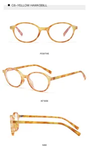 Retro oval blue light blocking glasses with yellow tortoiseshell frame for daily wear.