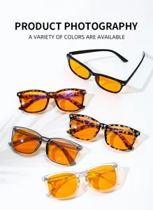 Lunettes carrées anti-lumière bleue tendance avec verres orange, plusieurs coloris.