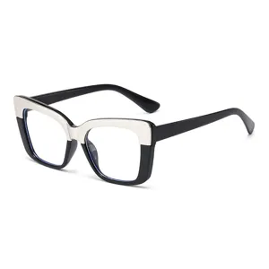 Trendy Cat Eye Anti Blue Light Glasses For Women Men Retro Plastic Patchwork Frame Glasses Optical Eyewear For Street Photography