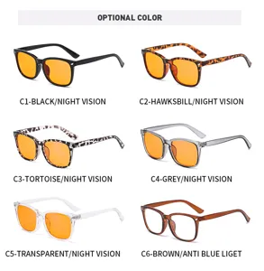 Vue détaillée de lunettes carrées tendance avec options de couleurs et anti-lumière.