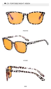 Lunettes de soleil carrées écaille de tortue tendance avec verres de vision de nuit.