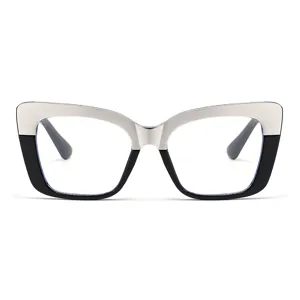 Stylish women cat eye blue light blocking glasses with chic silver and black frame design.