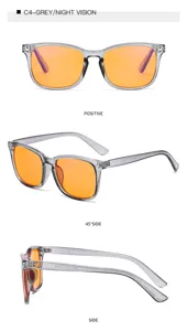 Lunettes de soleil carrées à monture grise et verres orange, design élégant et moderne.