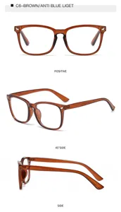 Lunettes anti-lumière bleue carrées marron cadre en plastique élégant vue détaillée.