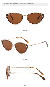 Fashionable cat eye sunglasses with tortoise shell frame and gold metal temples for outdoor sun protection.