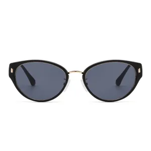 Stylish cat-eye sunglasses featuring black frames and gold accents for chic outdoor sun protection.