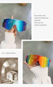 Closeup details of trendy children sports sunglasses with colorful reflective shield lenses.