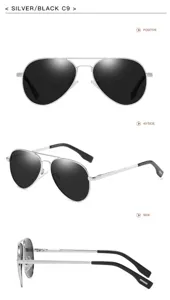 Silberner Metallrahmen Piloten-Sonnenbrille mit schwarzen Gläsern, klassischer Stil.