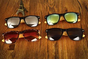 Set de gafas de sol vintage con patillas de bambú para hombre y mujer retro cuadradas UV400