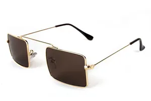 Gafas de sol vintage de montura metálica cuadrada con lentes marrones y acabado dorado.